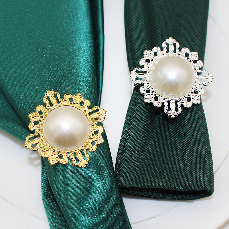 6kom Novi biserni prstenovi za salvete Srebrni držač za salvete Kopče za stolne salvete za postavljanje blagovaonskog stola Potrepštine za svadbenu božićnu zabavu