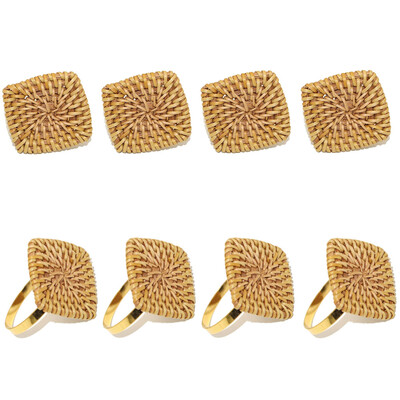 8Pcs Плетени пръстени за салфетки от ратан Естествен държач за салфетки за Коледа Декорация на маса за хранене Сватбен декор Начало Декор HWW49