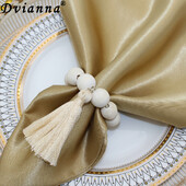 12Pcs Drveni prstenovi za salvete od seoskih perli s resicama za Ramadan, Uskrs, Noć vještica, Božićno vjenčanje Dekoracija kućnog stola HWC187