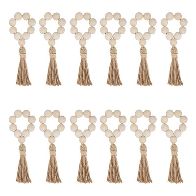 12Pcs Drveni prstenovi za salvete od seoskih perli s resicama za Ramadan, Uskrs, Noć vještica, Božićno vjenčanje Dekoracija kućnog stola HWC187