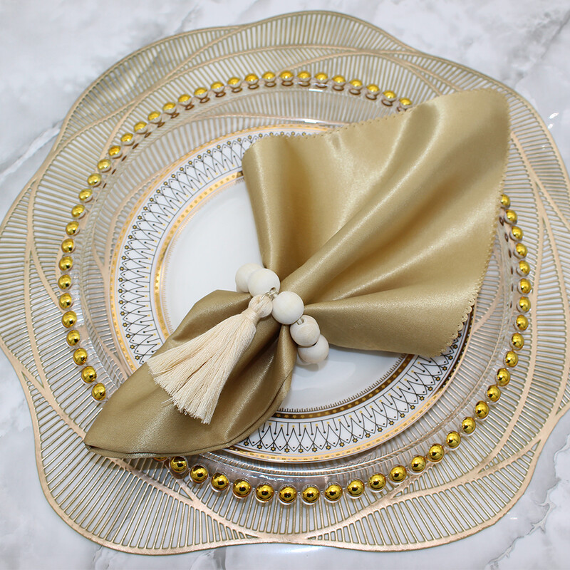 12Pcs Drveni prstenovi za salvete od seoskih perli s resicama za Ramadan, Uskrs, Noć vještica, Božićno vjenčanje Dekoracija kućnog stola HWC187