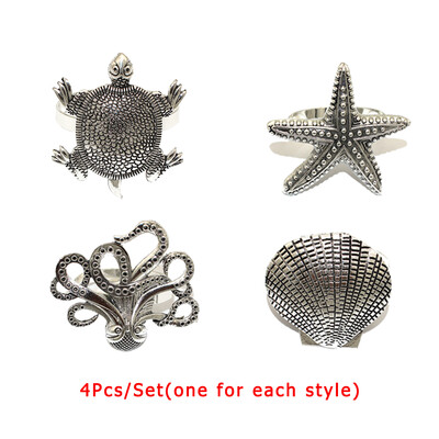 4 бр. Смесени стилове Океански крайбрежни пръстени за салфетки Ретро държачи за салфетки за домашен сватбен декор Маса за хранене Банкети Семейни събирания