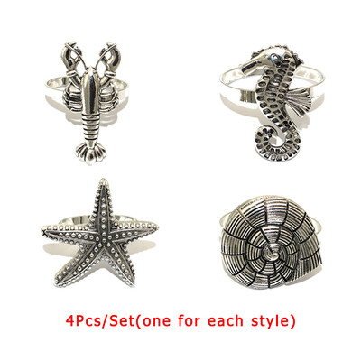 4 бр. Смесени стилове Океански крайбрежни пръстени за салфетки Ретро държачи за салфетки за домашен сватбен декор Маса за хранене Банкети Семейни събирания
