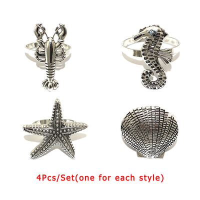 4 бр. Смесени стилове Океански крайбрежни пръстени за салфетки Ретро държачи за салфетки за домашен сватбен декор Маса за хранене Банкети Семейни събирания