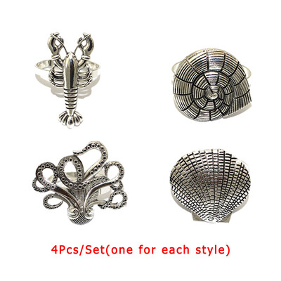 4 бр. Смесени стилове Океански крайбрежни пръстени за салфетки Ретро държачи за салфетки за домашен сватбен декор Маса за хранене Банкети Семейни събирания