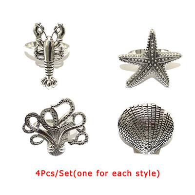 4 бр. Смесени стилове Океански крайбрежни пръстени за салфетки Ретро държачи за салфетки за домашен сватбен декор Маса за хранене Банкети Семейни събирания