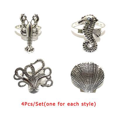 4 бр. Смесени стилове Океански крайбрежни пръстени за салфетки Ретро държачи за салфетки за домашен сватбен декор Маса за хранене Банкети Семейни събирания