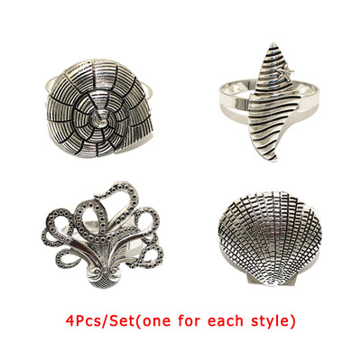 4 бр. Смесени стилове Океански крайбрежни пръстени за салфетки Ретро държачи за салфетки за домашен сватбен декор Маса за хранене Банкети Семейни събирания