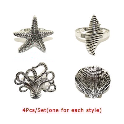 4 бр. Смесени стилове Океански крайбрежни пръстени за салфетки Ретро държачи за салфетки за домашен сватбен декор Маса за хранене Банкети Семейни събирания
