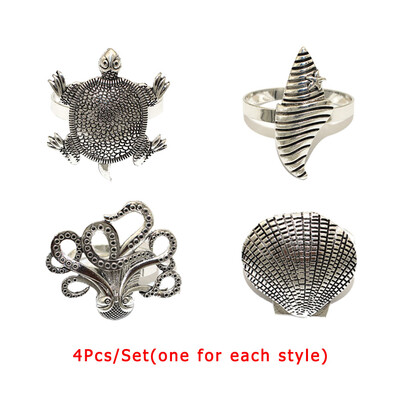 4 бр. Смесени стилове Океански крайбрежни пръстени за салфетки Ретро държачи за салфетки за домашен сватбен декор Маса за хранене Банкети Семейни събирания