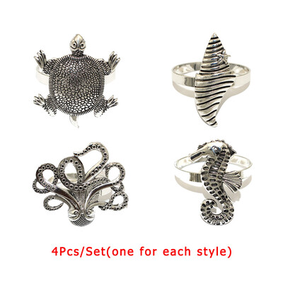 4 бр. Смесени стилове Океански крайбрежни пръстени за салфетки Ретро държачи за салфетки за домашен сватбен декор Маса за хранене Банкети Семейни събирания