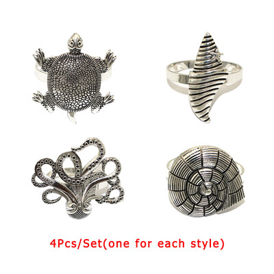 4 бр. Смесени стилове Океански крайбрежни пръстени за салфетки Ретро държачи за салфетки за домашен сватбен декор Маса за хранене Банкети Семейни събирания