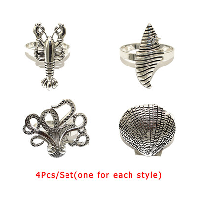 4 бр. Смесени стилове Океански крайбрежни пръстени за салфетки Ретро държачи за салфетки за домашен сватбен декор Маса за хранене Банкети Семейни събирания