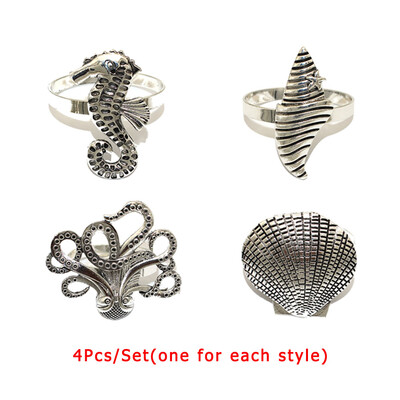 4 бр. Смесени стилове Океански крайбрежни пръстени за салфетки Ретро държачи за салфетки за домашен сватбен декор Маса за хранене Банкети Семейни събирания