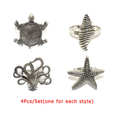 4 бр. Смесени стилове Океански крайбрежни пръстени за салфетки Ретро държачи за салфетки за домашен сватбен декор Маса за хранене Банкети Семейни събирания