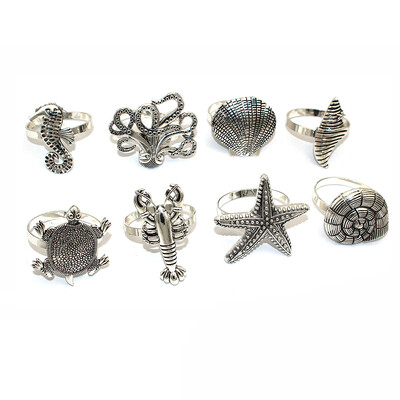 Dvianna 8kom/set prstenovi za salvete s temom oceana, retro metalni držači za salvete za kućnu plažu, dekoracija stola za vjenčanje HWM224