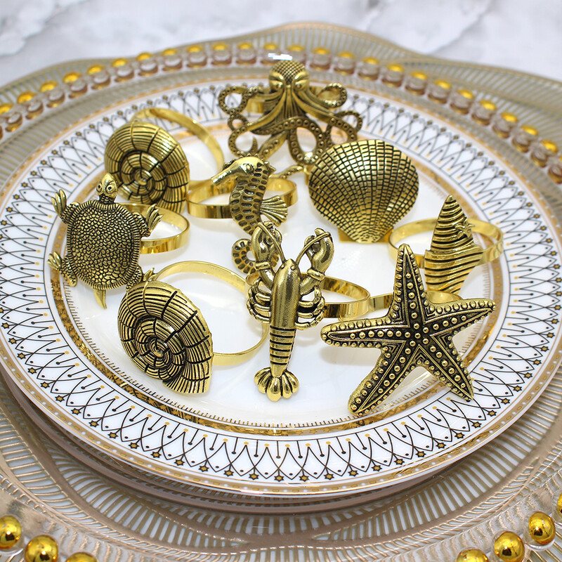 Dvianna 8kom/set prstenovi za salvete s temom oceana, retro metalni držači za salvete za kućnu plažu, dekoracija stola za vjenčanje HWM224