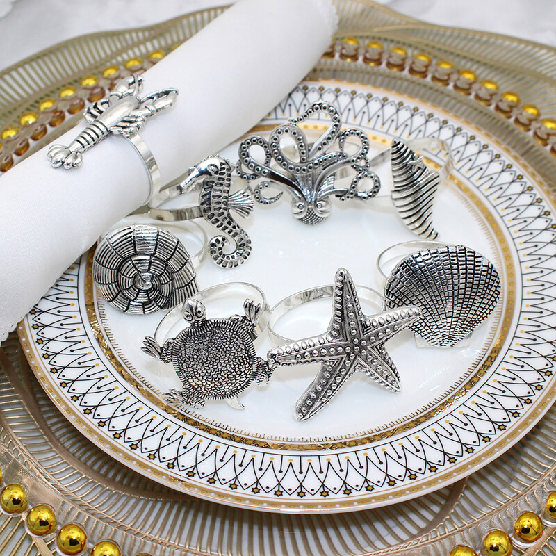 Dvianna 8kom/set prstenovi za salvete s temom oceana, retro metalni držači za salvete za kućnu plažu, dekoracija stola za vjenčanje HWM224