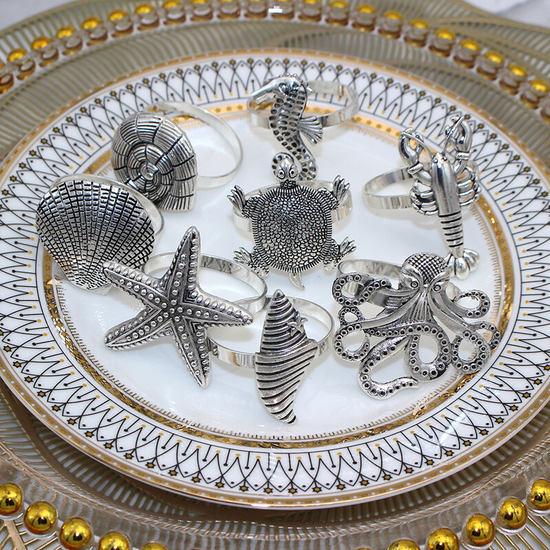 Dvianna 8kom/set prstenovi za salvete s temom oceana, retro metalni držači za salvete za kućnu plažu, dekoracija stola za vjenčanje HWM224