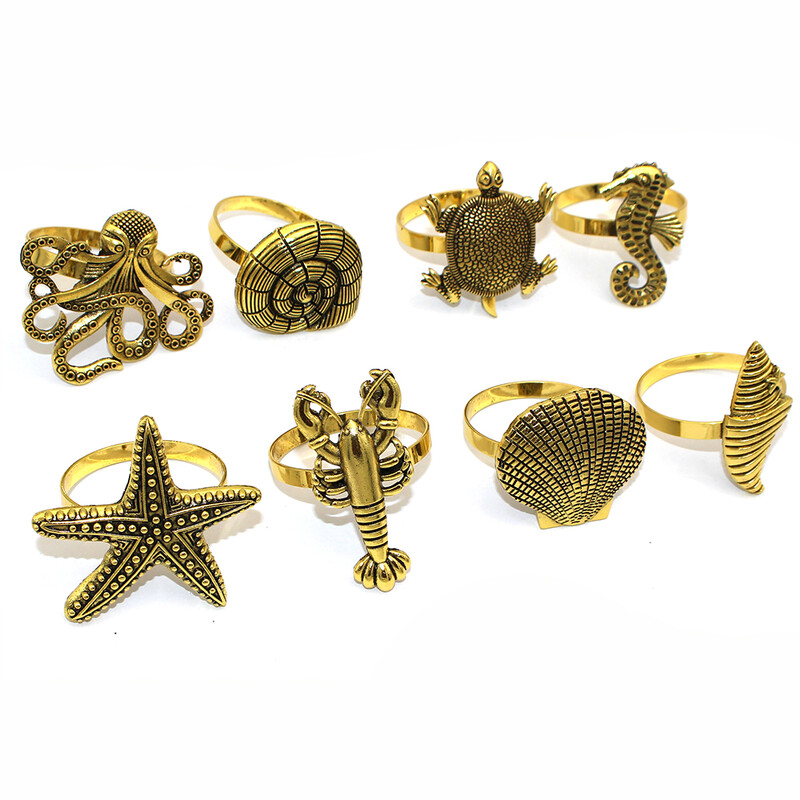 Dvianna 8kom/set prstenovi za salvete s temom oceana, retro metalni držači za salvete za kućnu plažu, dekoracija stola za vjenčanje HWM224