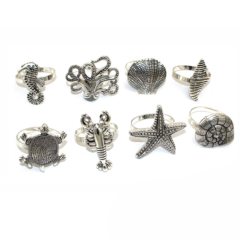 Dvianna 8kom/set prstenovi za salvete s temom oceana, retro metalni držači za salvete za kućnu plažu, dekoracija stola za vjenčanje HWM224