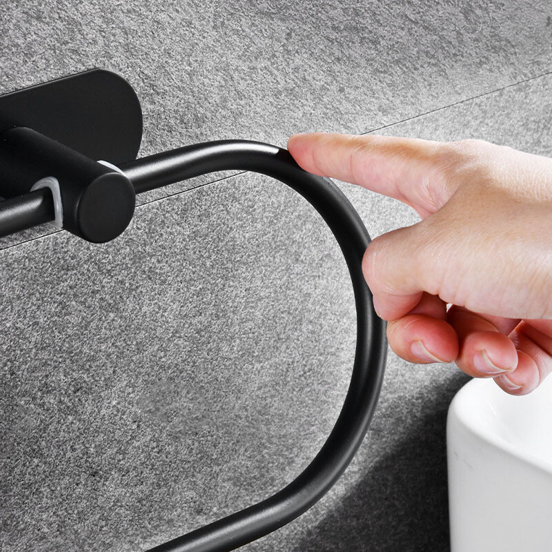 Držač ručnika od nehrđajućeg čelika Samoljepljivi stalak za kupaonske ručnike Crna vješalica za umivaonike Prsten Šipka Kuhinjski pribor za pohranu