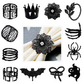 6Pcs Halloween prstenovi za salvete Okrugli Ghost Spider Leaf Držač za salvete Crna mašna Kopča za salvete za vjenčanja Dekoracija stolova za večere