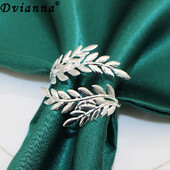 6 бр. Пръстени за салфетки от сребърни листа Метални пръстени за салфетки Държач за сватбени декорации Кухненска маса за хранене HWL88