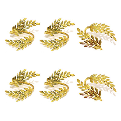 6 бр. Пръстени за салфетки от сребърни листа Метални пръстени за салфетки Държач за сватбени декорации Кухненска маса за хранене HWL88