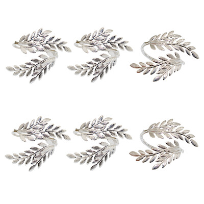 6 бр. Пръстени за салфетки от сребърни листа Метални пръстени за салфетки Държач за сватбени декорации Кухненска маса за хранене HWL88