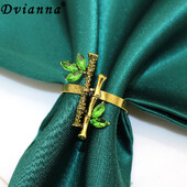 6kom bambusovih prstenova za salvete Retro Držači za salvete sa vještačkim dijamantima od zelenih biljaka za vjenčanje, rođendan Dekoracija blagovaonskog stola HWD117