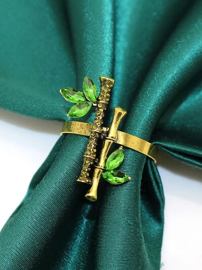 6kom bambusovih prstenova za salvete Retro Držači za salvete sa vještačkim dijamantima od zelenih biljaka za vjenčanje, rođendan Dekoracija blagovaonskog stola HWD117