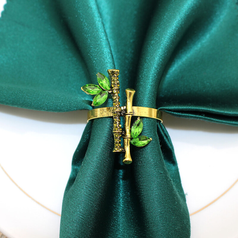 6kom bambusovih prstenova za salvete Retro Držači za salvete sa vještačkim dijamantima od zelenih biljaka za vjenčanje, rođendan Dekoracija blagovaonskog stola HWD117