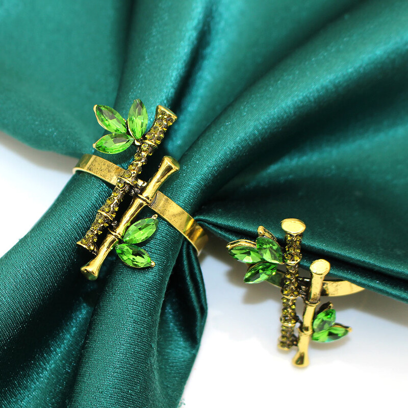 6kom bambusovih prstenova za salvete Retro Držači za salvete sa vještačkim dijamantima od zelenih biljaka za vjenčanje, rođendan Dekoracija blagovaonskog stola HWD117