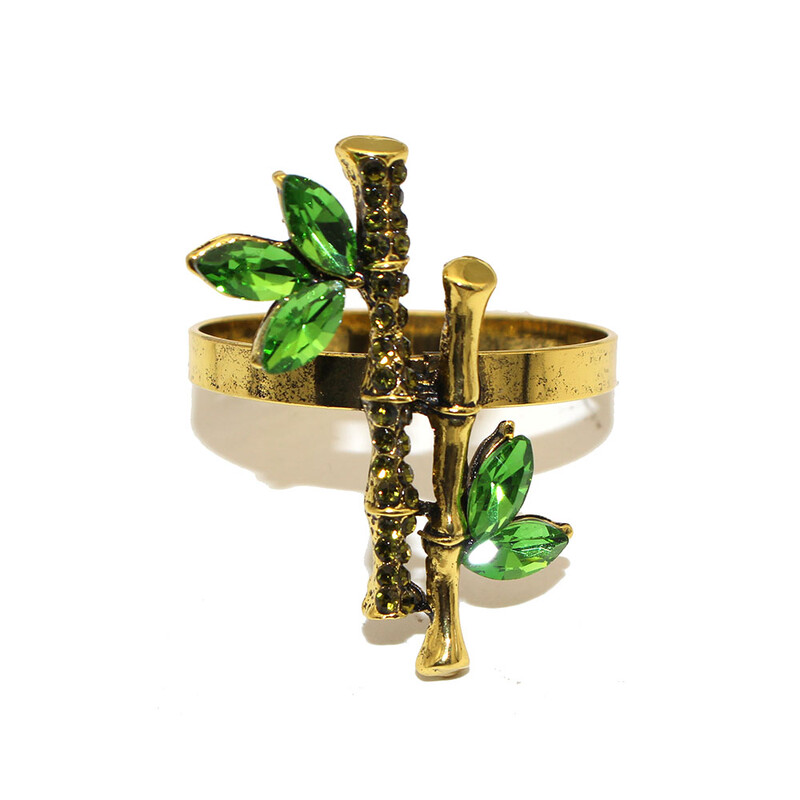 6kom bambusovih prstenova za salvete Retro Držači za salvete sa vještačkim dijamantima od zelenih biljaka za vjenčanje, rođendan Dekoracija blagovaonskog stola HWD117