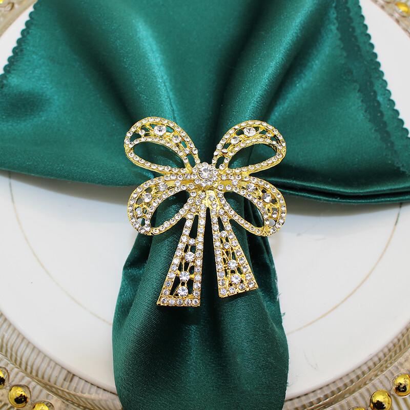 2Pcs Bowknot Prstenovi za salvete Rhinestone Dijamantni Držači za prstenove za salvete za božićno vjenčanje, Dan zahvalnosti Dekoracija večernjeg stola HWD03