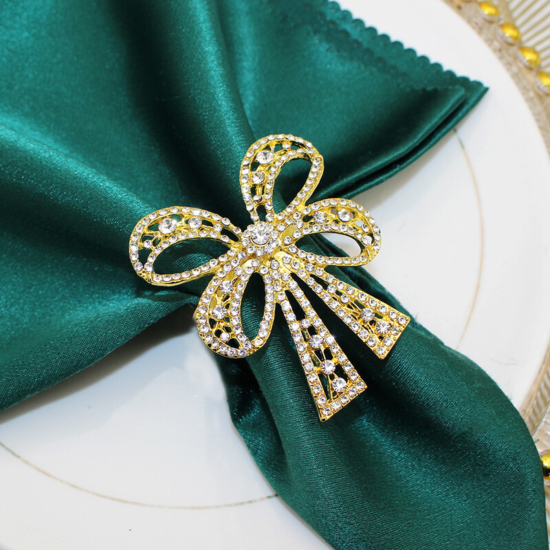 2Pcs Bowknot Prstenovi za salvete Rhinestone Dijamantni Držači za prstenove za salvete za božićno vjenčanje, Dan zahvalnosti Dekoracija večernjeg stola HWD03