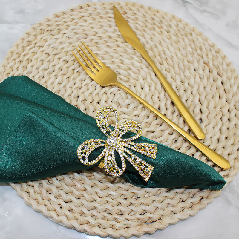 2Pcs Bowknot Prstenovi za salvete Rhinestone Dijamantni Držači za prstenove za salvete za božićno vjenčanje, Dan zahvalnosti Dekoracija večernjeg stola HWD03