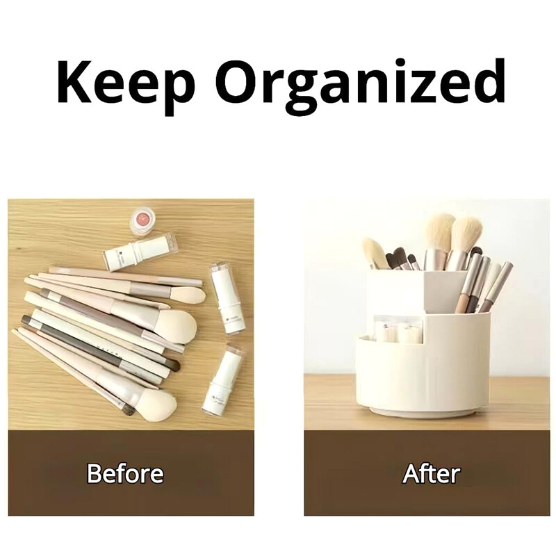 360 besisukantis pieštuko laikiklis su 3 angomis makiažo/kosmetikos šepetėliams laikymo organizatoriaus puodelis, skirtas stalo stalui praustuvams