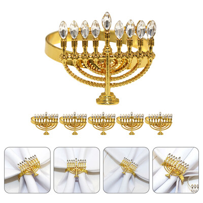 6 kom Prsten za salvete Menorah Dekor u obliku držača Stol Dekoracija Kopča Zlatni blagovaonski držači Prstenje Legura Hanukkah Black