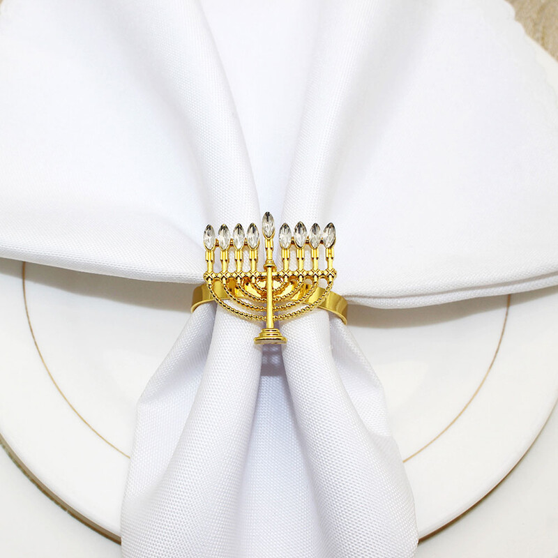 6 kom Prsten za salvete Menorah Dekor u obliku držača Stol Dekoracija Kopča Zlatni blagovaonski držači Prstenje Legura Hanukkah Black