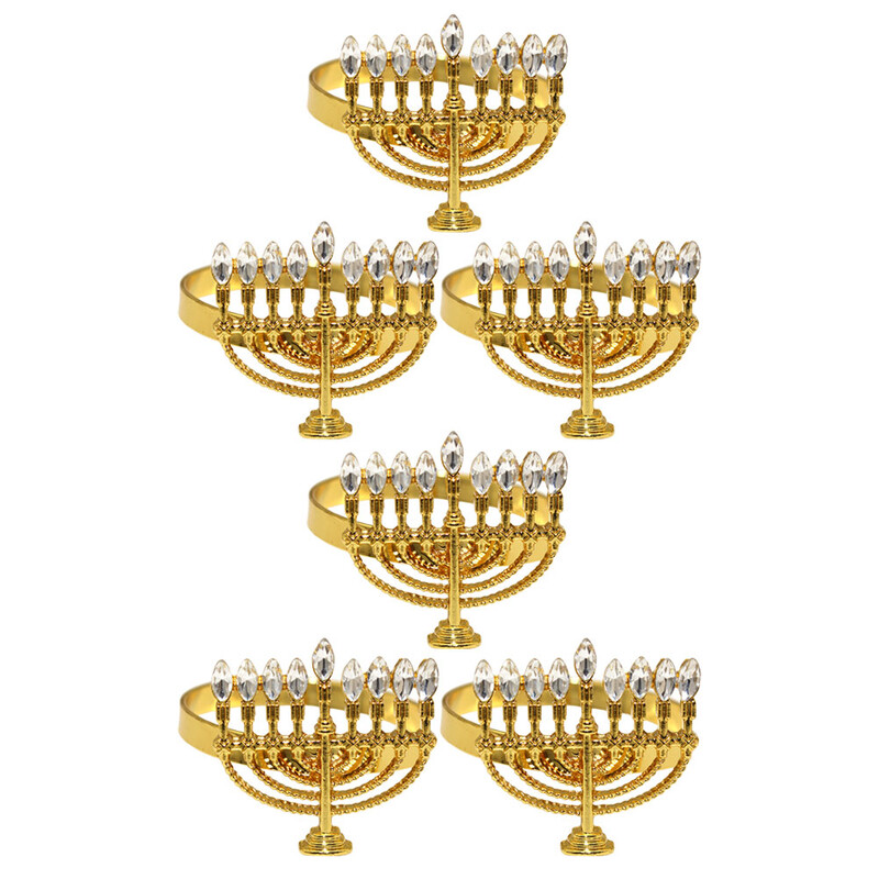 6 kom Prsten za salvete Menorah Dekor u obliku držača Stol Dekoracija Kopča Zlatni blagovaonski držači Prstenje Legura Hanukkah Black