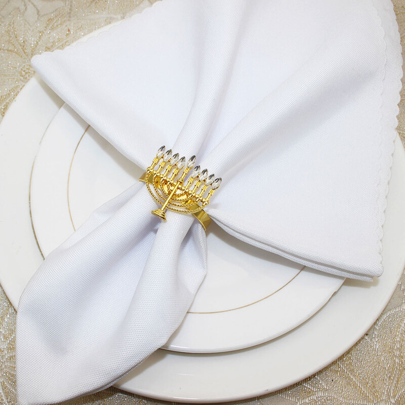 6 kom Prsten za salvete Menorah Dekor u obliku držača Stol Dekoracija Kopča Zlatni blagovaonski držači Prstenje Legura Hanukkah Black