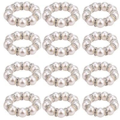 4/6/12 KOM. Elegantni biserni prstenovi za salvete, srebrni, elastični držač za salvete za vjenčanje, banket, večeru, ukras za držač za salvete