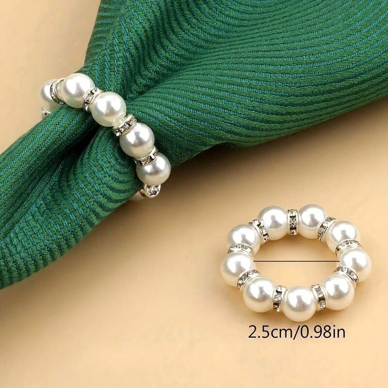 4/6/12 KOM. Elegantni biserni prstenovi za salvete, srebrni, elastični držač za salvete za vjenčanje, banket, večeru, ukras za držač za salvete