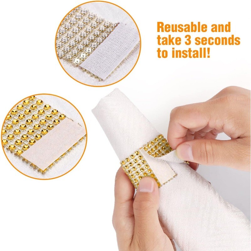 10PCS Prstenovi za salvete Zlatni prstenovi za salvete s dijamantima Držač za salvete u rasutom stanju za svadbene večere Dekoracije stolova