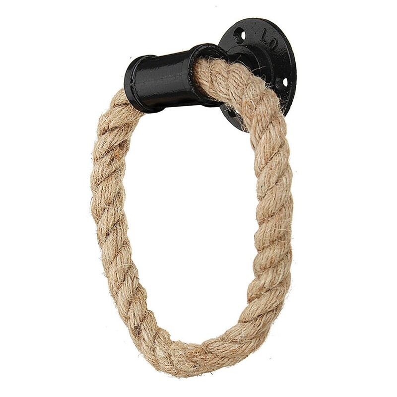 Винтидж закачка за кърпи Пръстен Индустриален стил Стенен държач за кърпи Желязна тръба Конопено въже Баня Тоалетна Декорация за домашни хотели