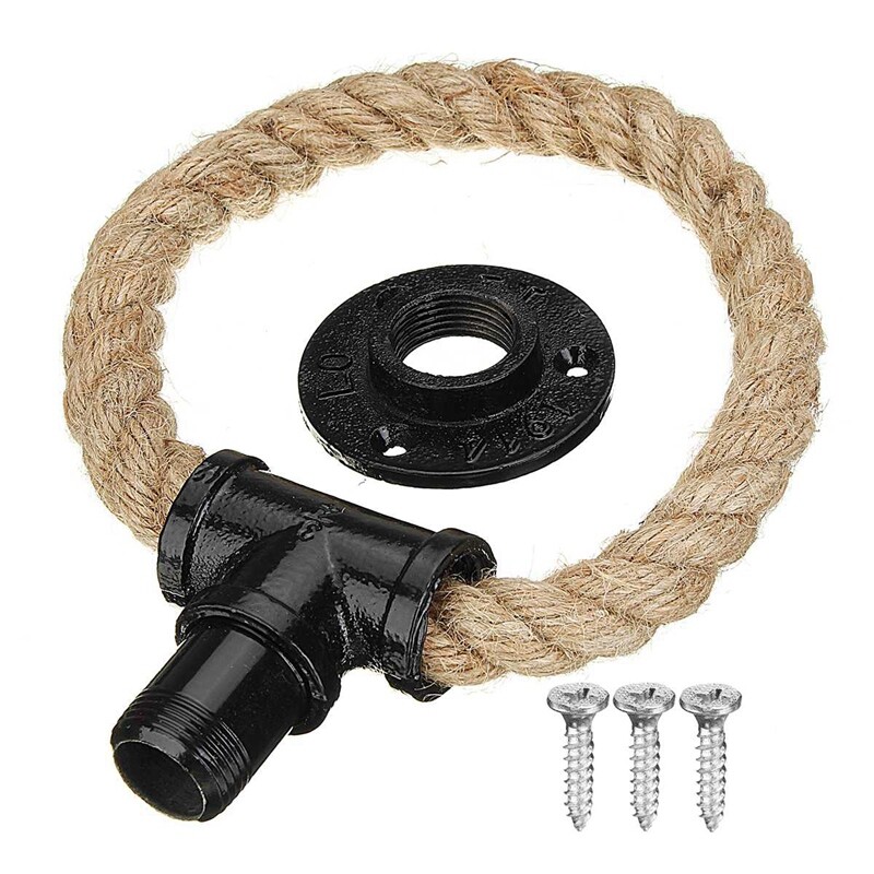 Винтидж закачка за кърпи Пръстен Индустриален стил Стенен държач за кърпи Желязна тръба Конопено въже Баня Тоалетна Декорация за домашни хотели