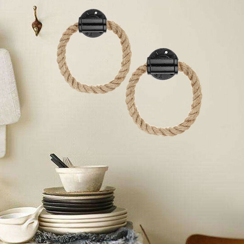Винтидж закачка за кърпи Пръстен Индустриален стил Стенен държач за кърпи Желязна тръба Конопено въже Баня Тоалетна Декорация за домашни хотели