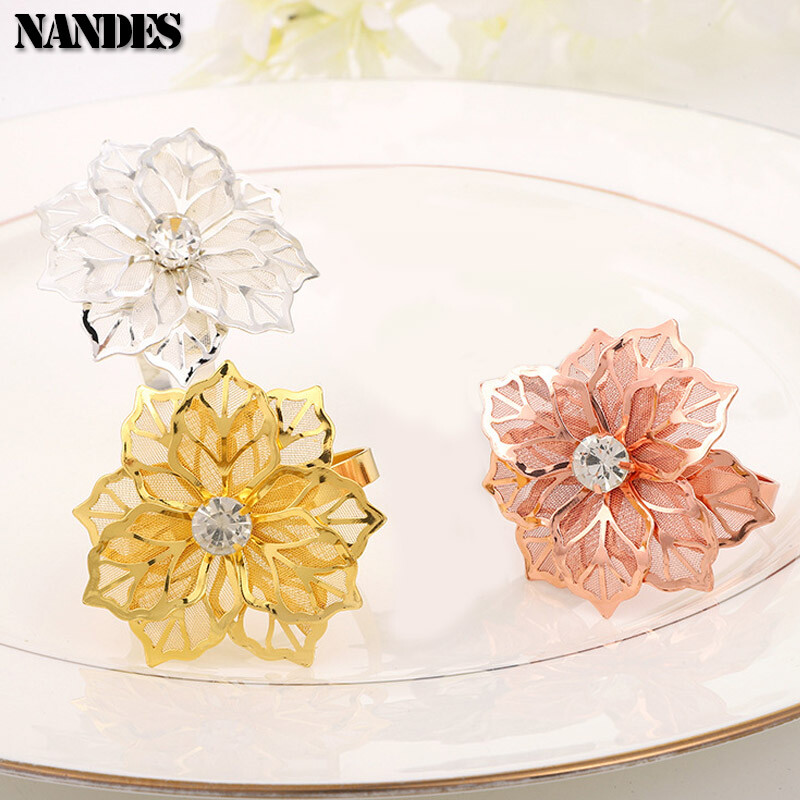 6kom cvjetnih prstenova za salvete šuplje mrežaste latice legure metalni ručnik stol za večeru latice za blagovanje salvete za vjenčanje dekor stola